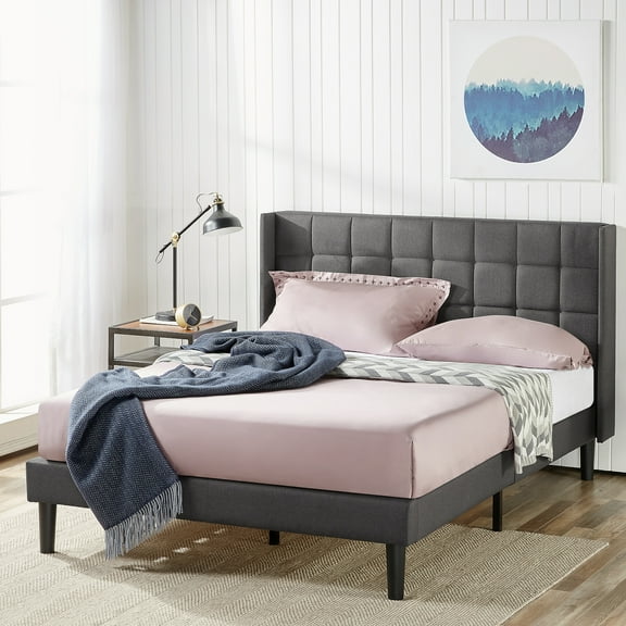Zinus Dori 42" Upholstered Platform Bed with Wingback Headboard, King