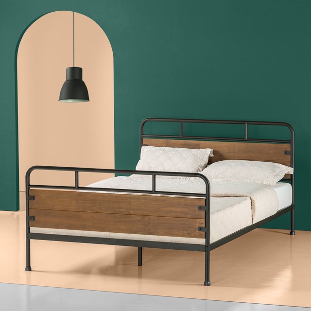 Zinus Eli 41" Metal and Wood Platform Bed Frame with Footboard, King
