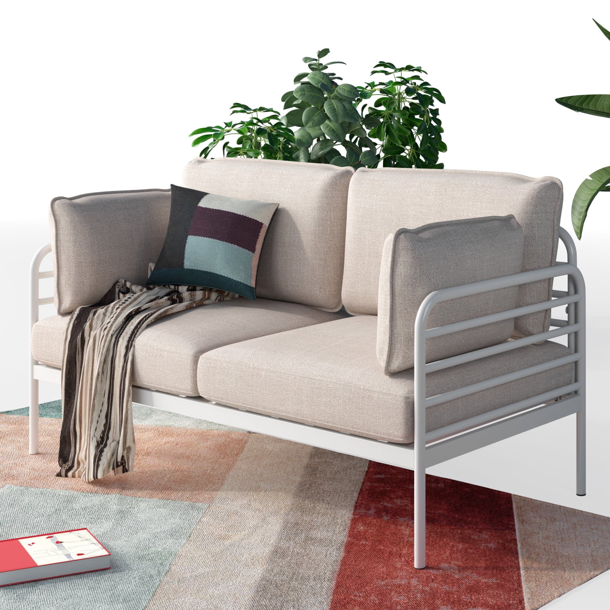 Zinus Ellen Modern Metal Indoor Loveseat, 2-Seater, White