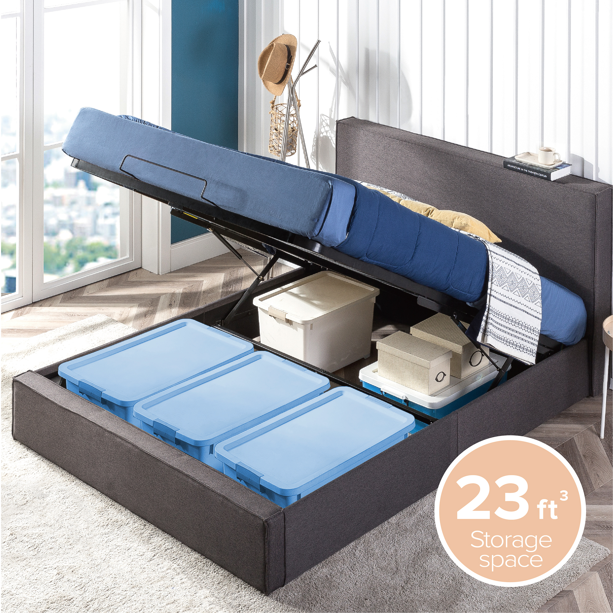 Zinus Finley 34" Upholstered Platform Bed with Lifting Storage, Full - image 1 of 11