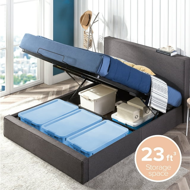 Zinus Finley 34" Upholstered Platform Bed with Lifting Storage, Full