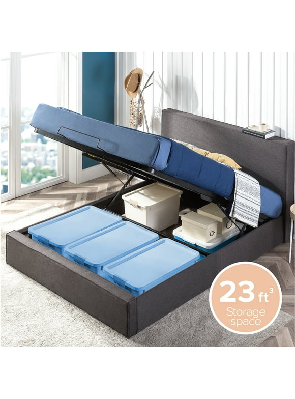 Zinus Finley 34" Upholstered Platform Bed with Lifting Storage, Full