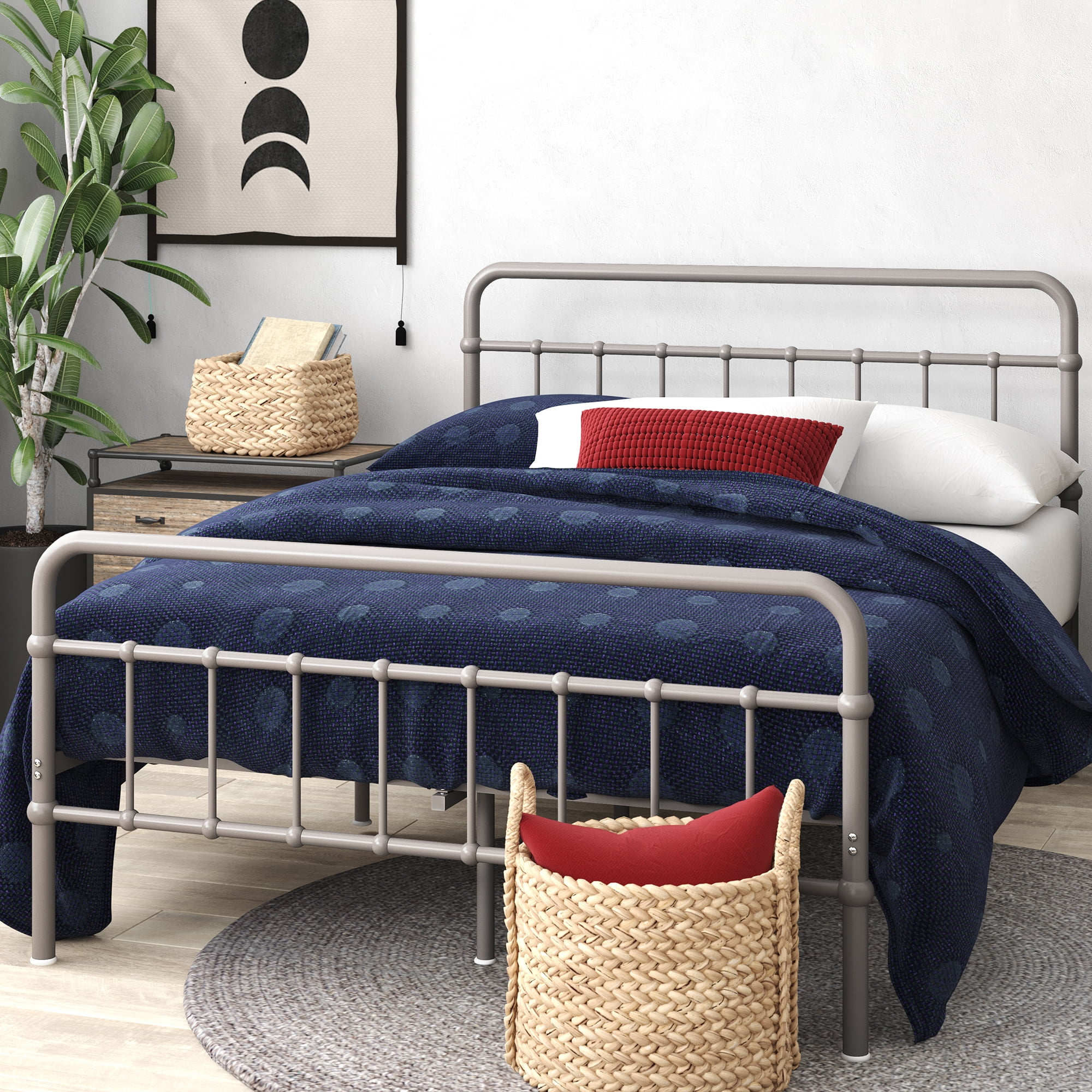 Florence Gray Full Metal Platform Bed with Spindle Headboard