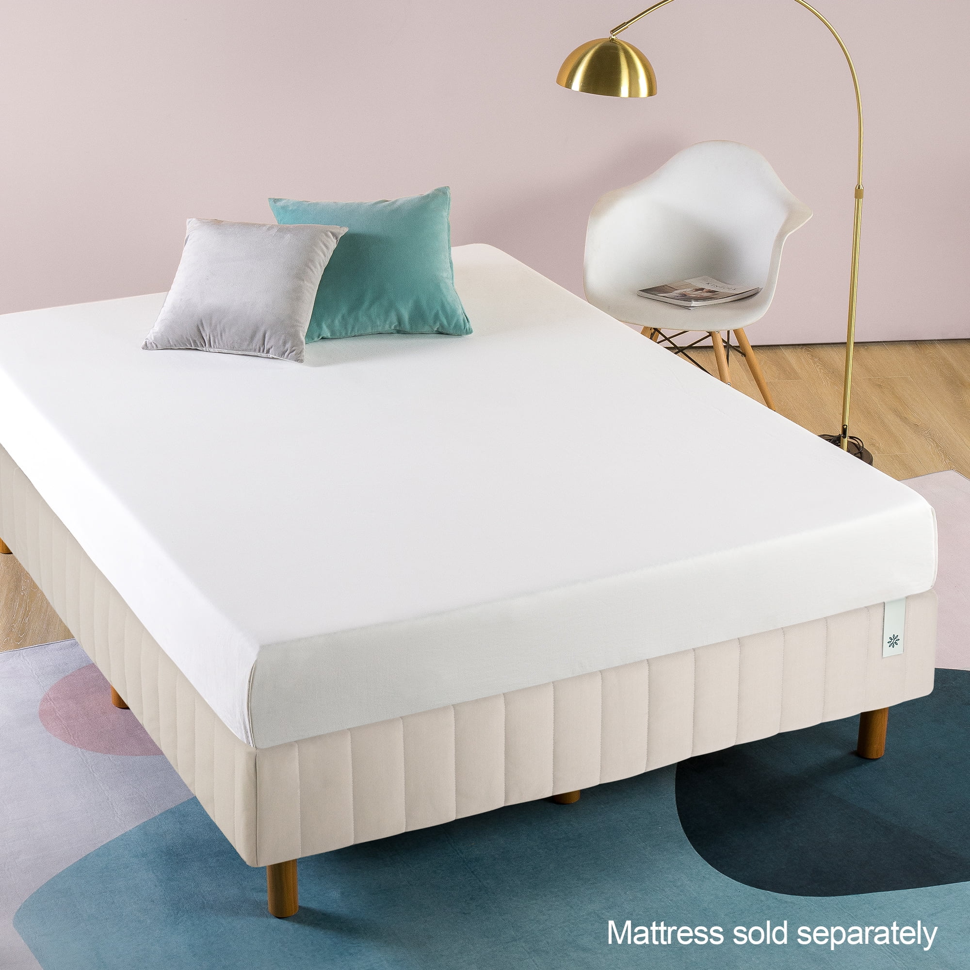Stone Beige Twin Upholstered Metal Frame Mattress Foundation