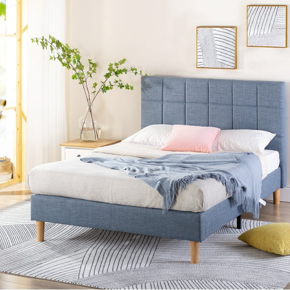 Zinus Lottie 43" Upholstered Platform Bed Frame, Blue Slate, Full