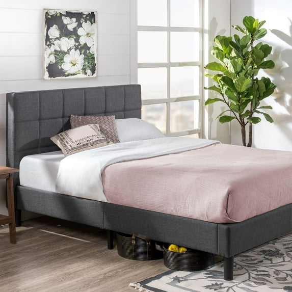 Zinus Lottie 43" Upholstered Platform Bed Frame, Grey, Full