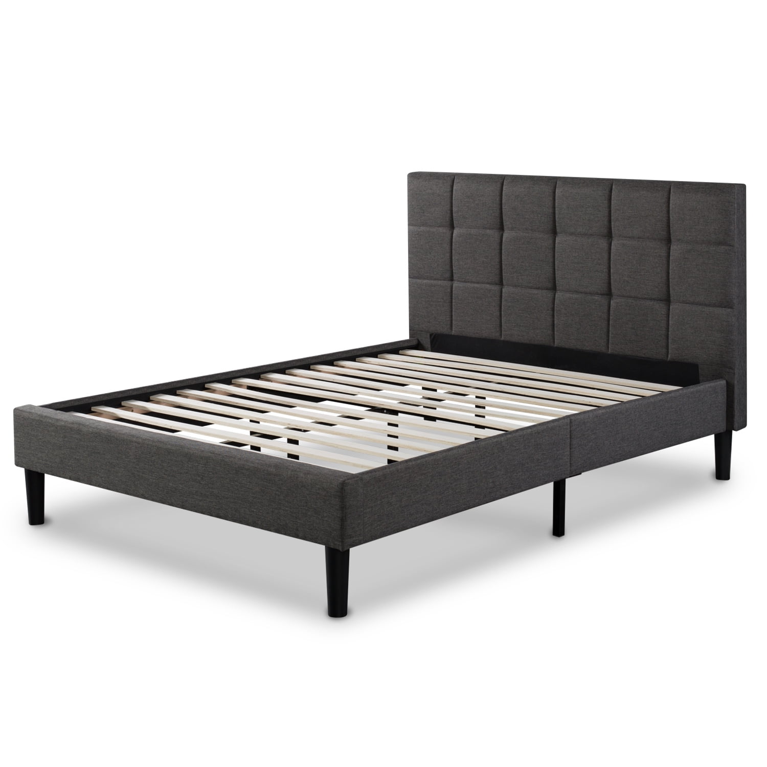 Zinus Lottie 43" Upholstered Platform Bed Frame, Grey, Queen