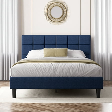Zinus Lottie Tufted Upholstered Platform Bed, Navy, Queen