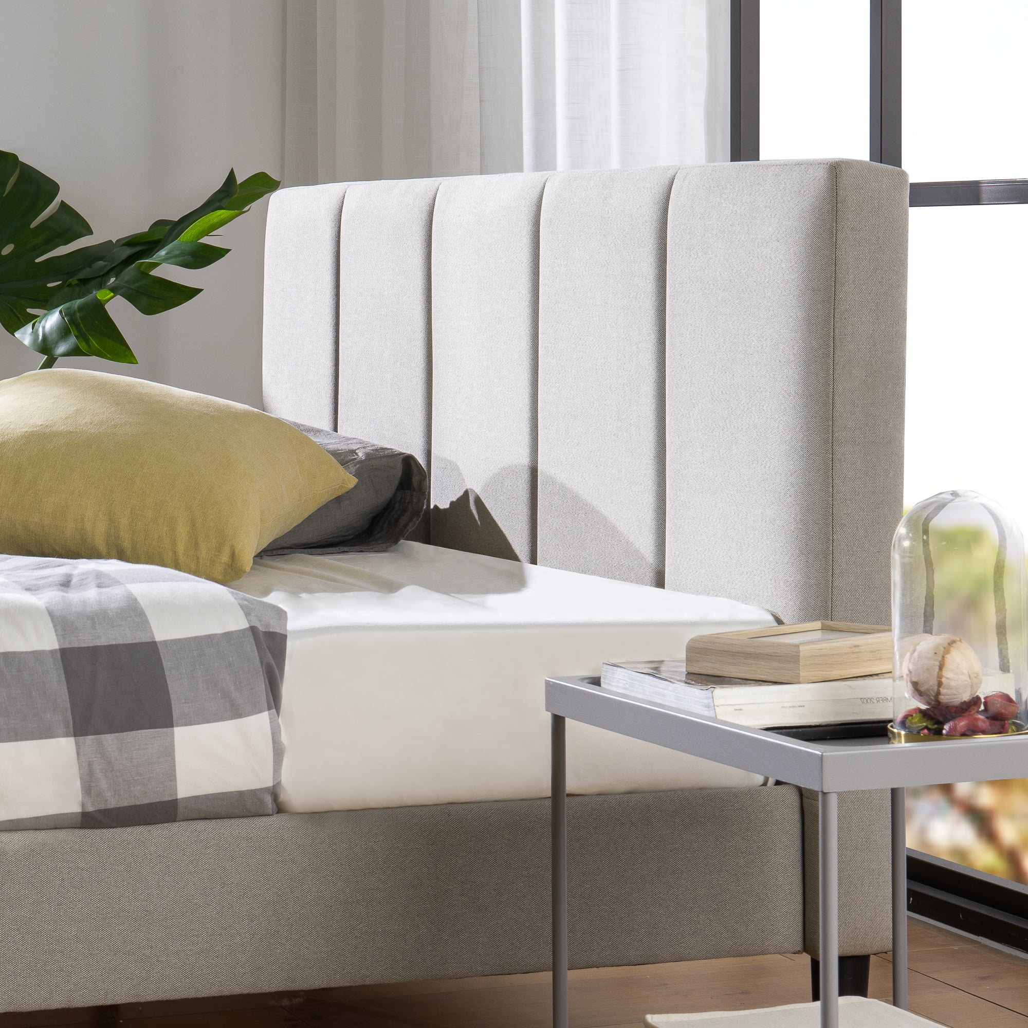 Zinus Maddon 35" Upholstered Platform Bed Frame, Beige, Adult, Queen