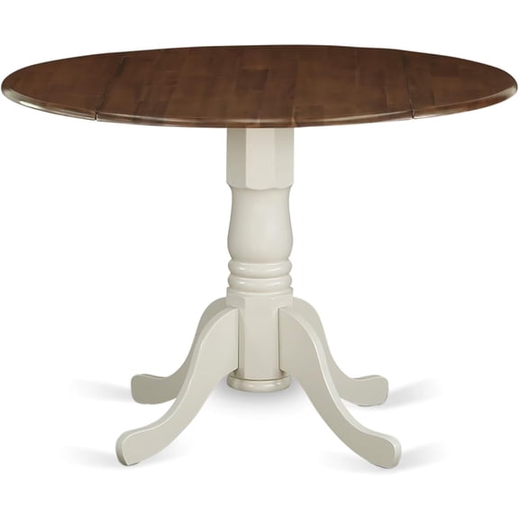 CARTESIAN Round Pedestal Dining Table with Drop Leaf, Linen White and White Finish, 42 Inch