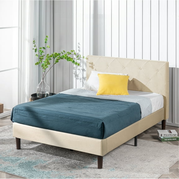 Zinus Shalini 41" Upholstered Platform Bed, Beige, Full
