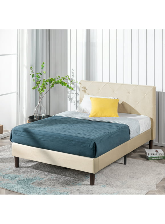 Zinus Shalini 41" Upholstered Platform Bed Frame, Beige, Full