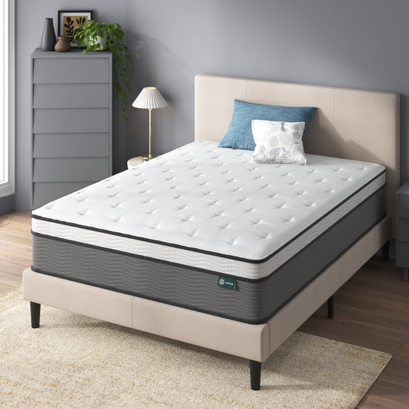 Zinus True Support 14" Queen Euro Top Medium Hybrid Mattress with Comfort Foam and Pocket Springs