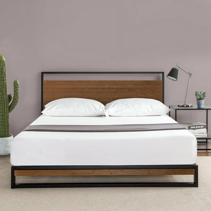 Zinus Suzanne 37" Bamboo and Metal Platform Bed with Headboard
