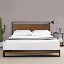 Zinus Suzanne 37" Metal and Wood Platform Bed, Chestnut Brown, Twin