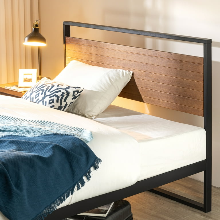 Zinus Suzanne 44 Metal and Wood Platform Bed Frame with Headboard Chestnut Brown Twin Walmart