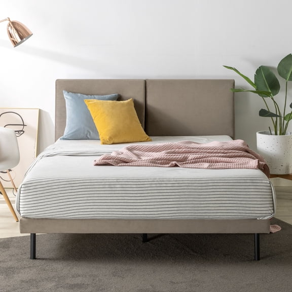 Zinus Taylor 37" Velvet Upholstered Platform Bed Frame with Split Headboard, Latte, King