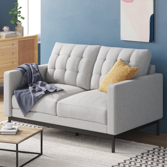Zinus Thompson Modern 2-Seater Indoor Loveseat, Light Grey, Mid-Century Compact Design