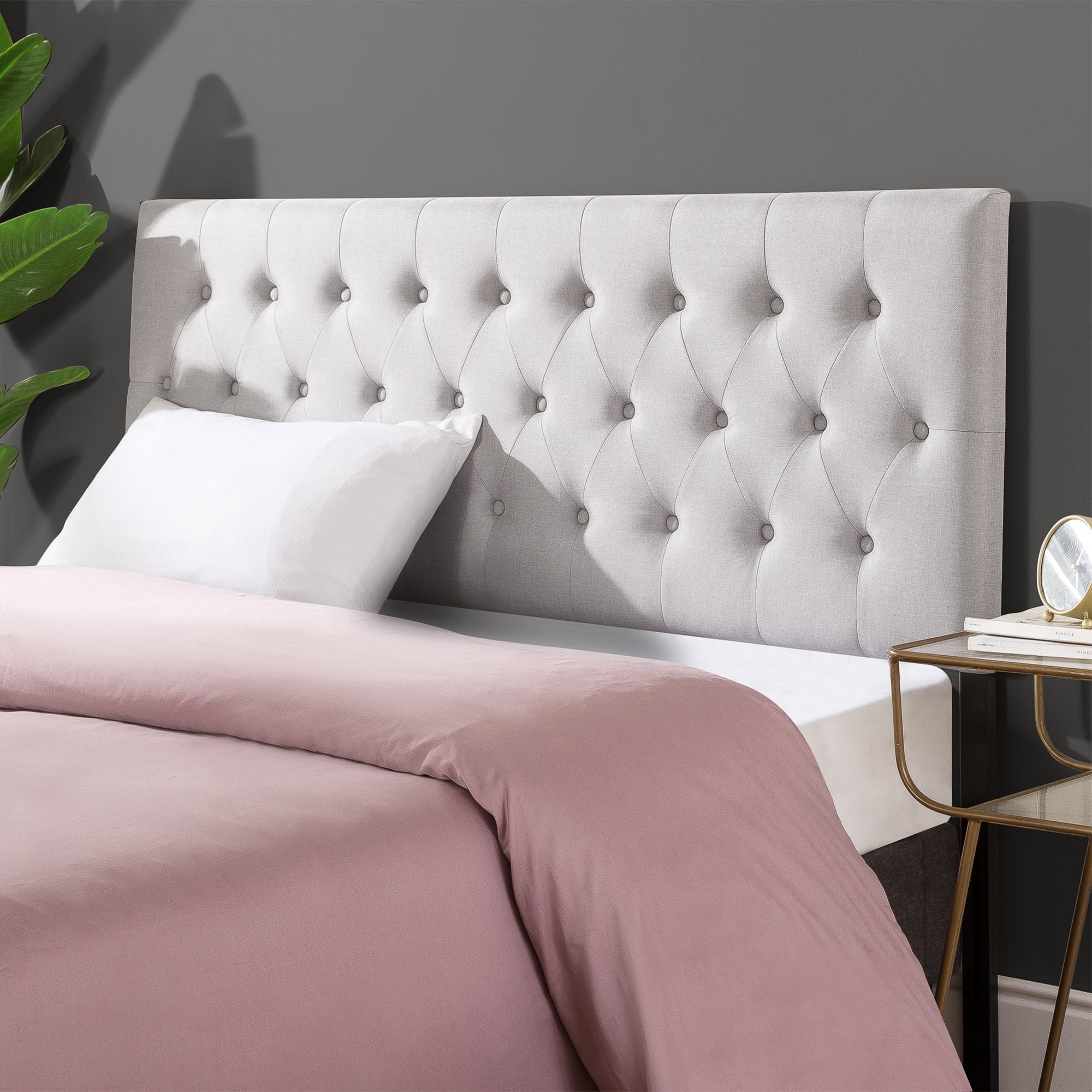 Zinus Trina Upholstered Metal Headboard Light Grey Queen