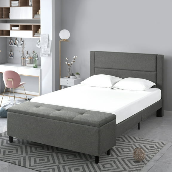 Zinus Wanda 48" Upholstered Platform Bed with Storage Bench, Full