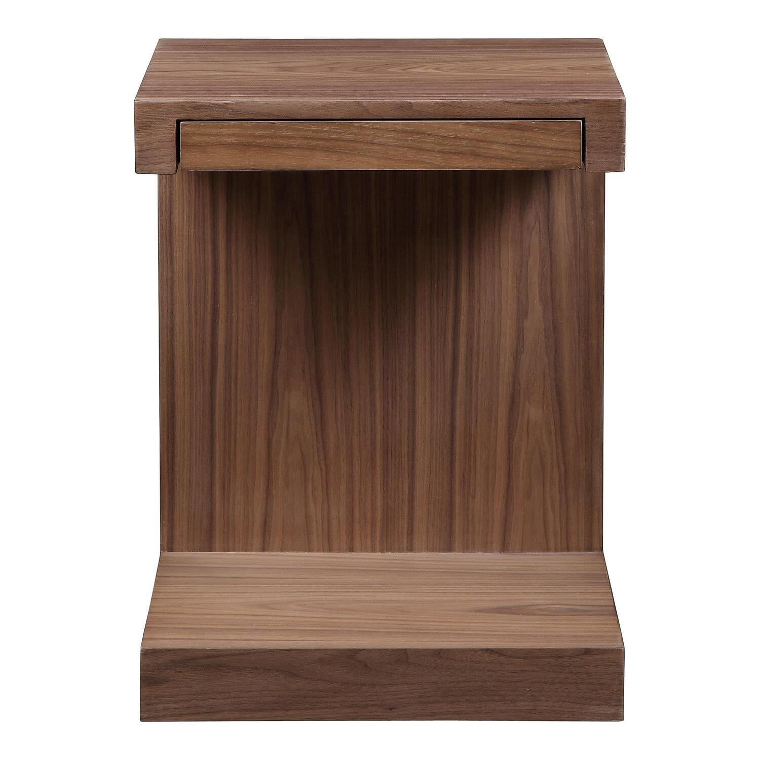 Modern Walnut Square Side Table with Storage Drawer