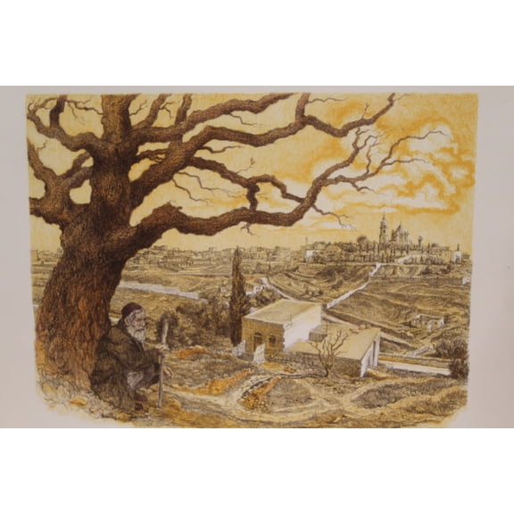 Zion Colored by Emanuel Schary Lithograph 18 x 14