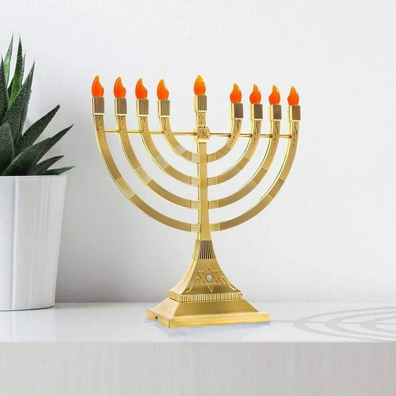 Zion  Electric  Menorah LED USB Powered Gold 9- Chanukah Candles (Full Size, 2 Items)