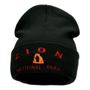 Zion Embroidered Long Knitted Beanie - Black OSFM