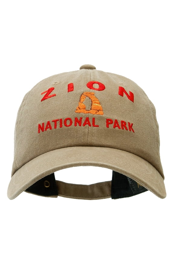 Zion Embroidered Unstructured Pigment Dyed Cotton Cap - Khaki OSFM