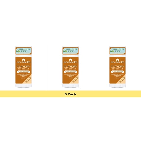 Zion Health Adama Clay Dry Deodorant Stick, Citrus Blossom, 2.5 Oz - 3 Pack