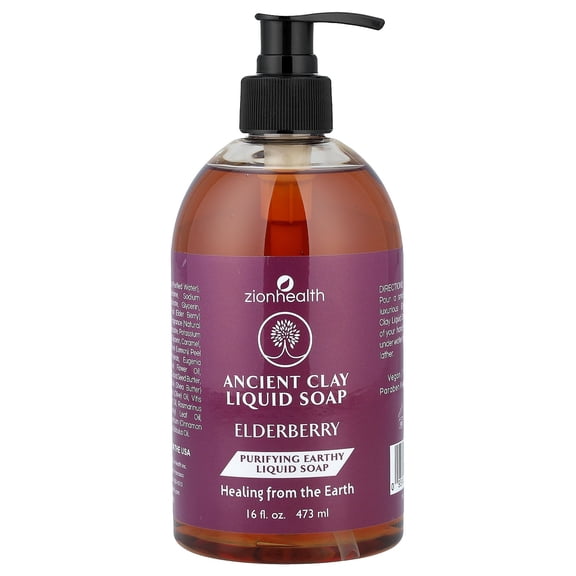 Zion Health Ancient Clay Liquid Soap, Elderberry, 16 fl oz (473 ml)