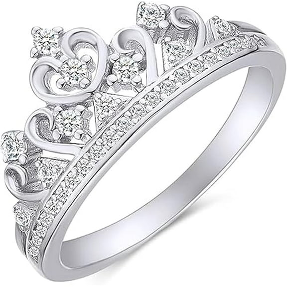 Zion Jewels 1.10CT Round Cut Diamond Princess Crown Ring 14K White Gold Over Sterling Silver, Gift For Her