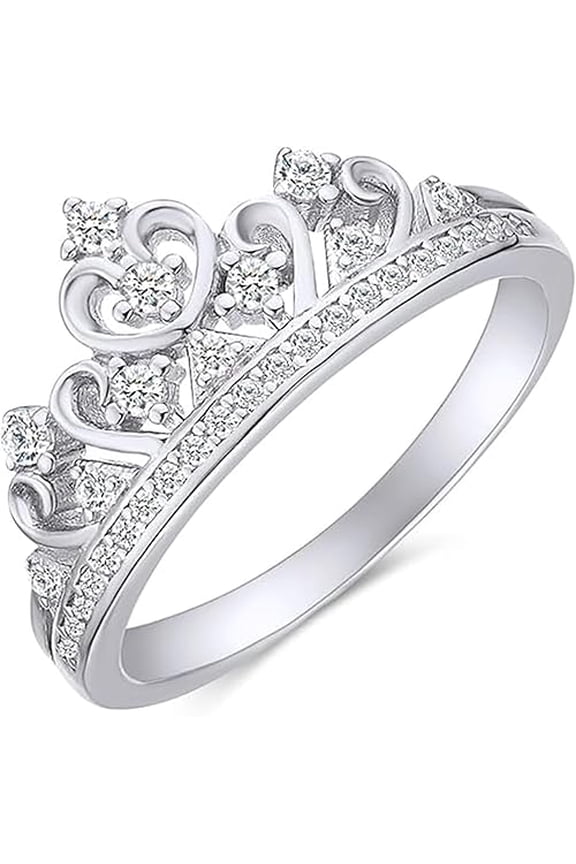 1.10CT Round Cut Diamond Princess Crown Ring 14K White Gold Over Sterling Silver, Gift For Her