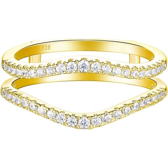 Zion Jewels 1.90 Ct Round Cut White Diamond Wedding Engagement Enhancer Guard Wrap Ring 14K Yellow Gold Finish 925 Sterling Silver For Women's -4