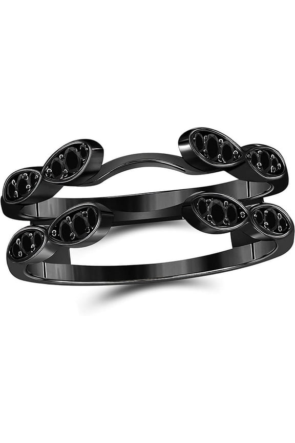 14k Black Gold Plated .925 Sterling Silver Infinity Wedding Enhancer Ring Guard with CZ Black Sapphire (0.33 ct. tw.)