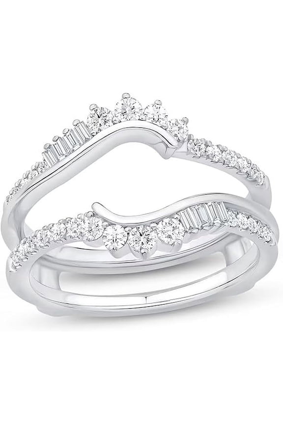 2.20CT Baguette & Round-Cut Diamond Asymmetric Curve Enhancer Guard Ring For Women's In 14K White Gold Plated Sterling Silver