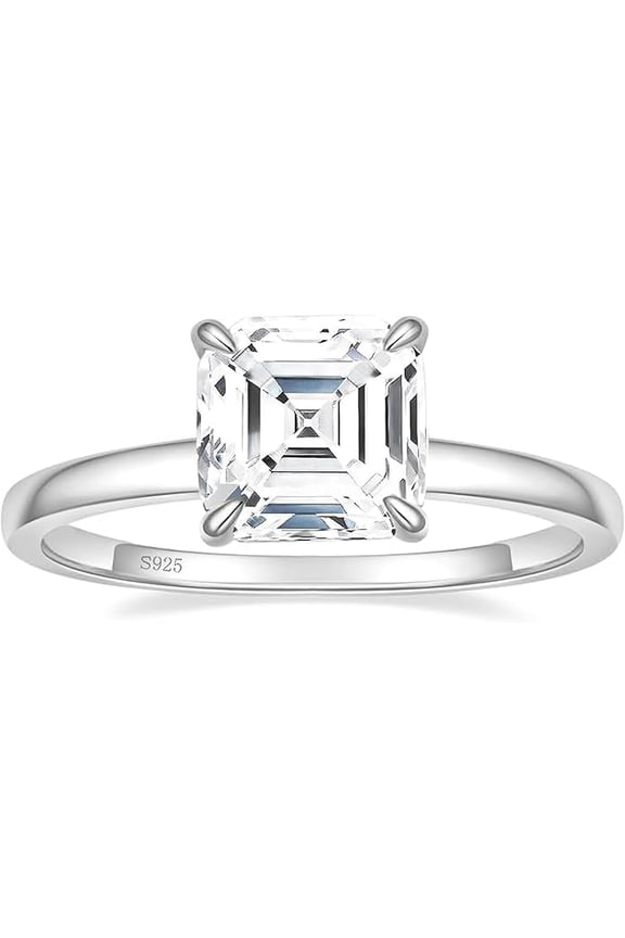 2.50CT Asscher Cut Solitaire Diamond Engagement Ring for Women in 14K White Gold Finish
