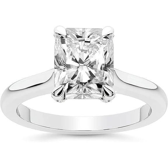Zion Jewels 3.00CT Radiant Cut Simulated Diamond Solitaire Engagement Ring For Women | 14K White Gold Plated