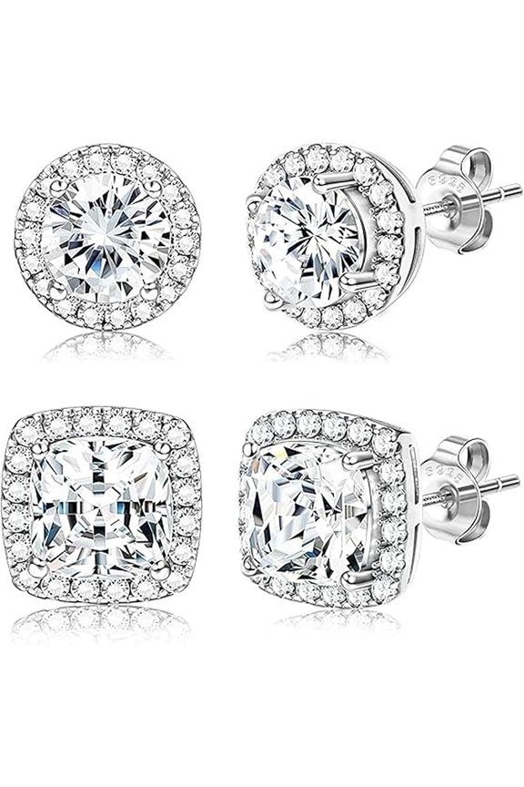 3.40Ct Round & Square Cut Diamond Stud Earrings 14K White Gold Plated 925 Sterling Silver Best Gift For Her
