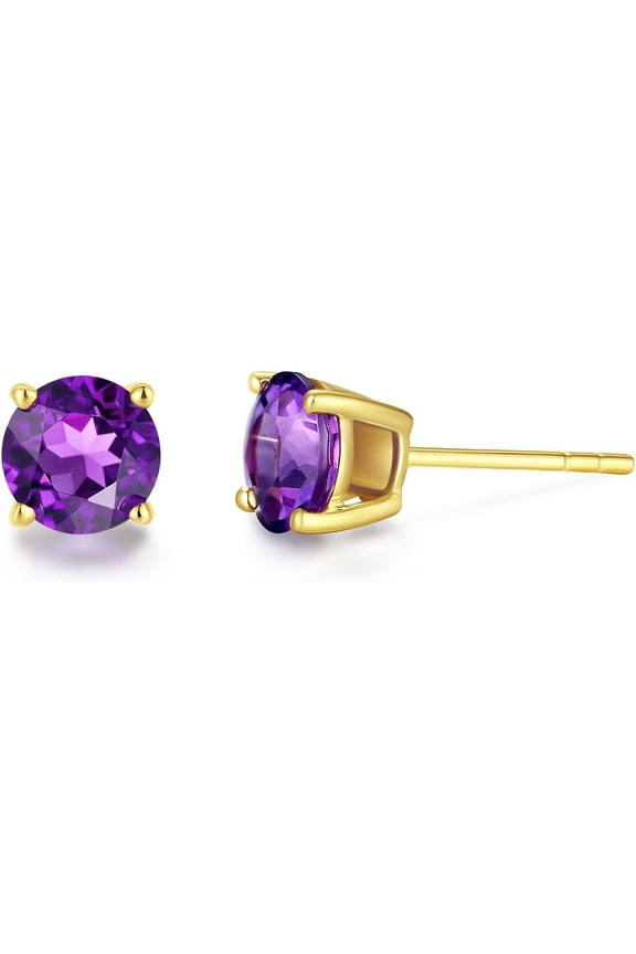 925 Sterling Silver 1.20 Ct Round Cut Amethyst Push Back Stud Earring's 14K Yellow Gold Plated For Women's