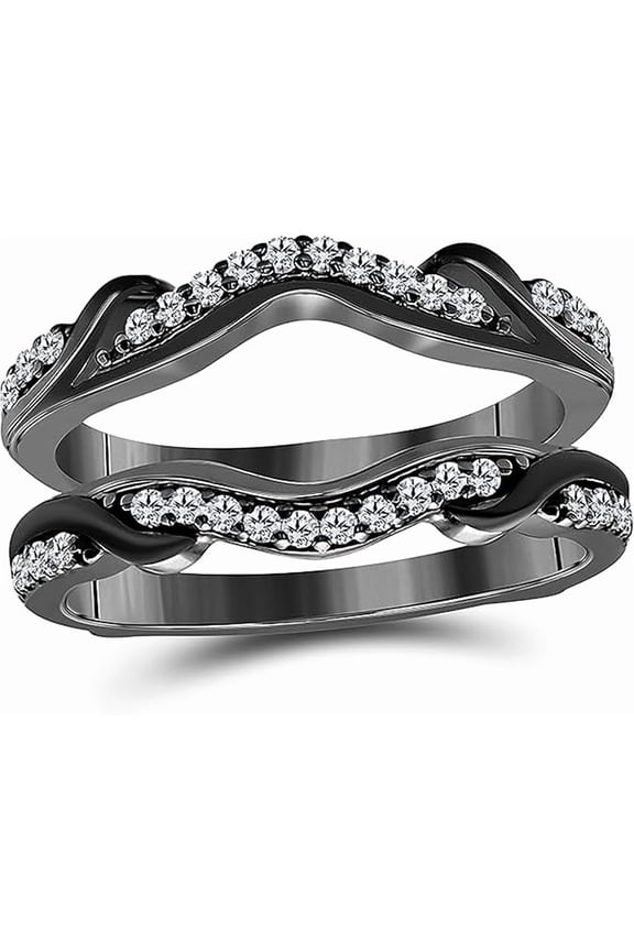 Women Anniversary Wedding Band Enhancer Guard Jacket Ring 1.10CT Round Diamond 14K Black Gold Over in 925 Sterling Silver