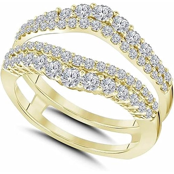 Zion JewelsStylish Cathedral Enhancer Ring - Luxurious 14K Yellow Gold-Plated Double Row with Sparkling Diamond