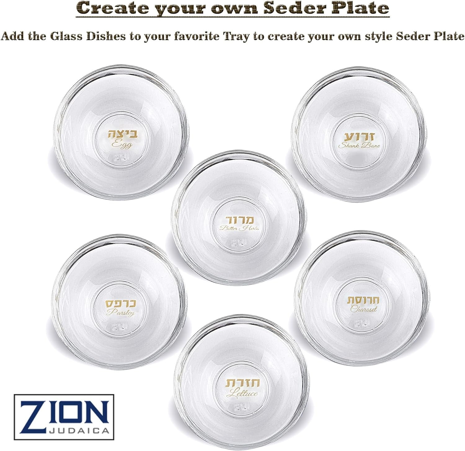 Zion Judaica 6 Mini Passover Seder Plate Glass Dishes Mini Seder