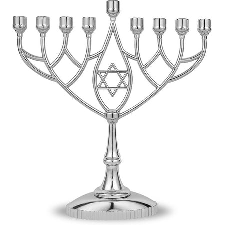 Zion Judaica 9" Silver Plated Traditional Classic Geometric Hanukkah Menorah