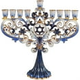 thumbnail image 1 of Zion Judaica Artistic Chanukah Candle Menorah Elegantly Jeweled and Gold Plated Tree Fleur De Lis Menora for Hanukkah Fits Standard Chanukkah Candles (Classic Blue) in Elegant Gift Box, 1 of 3