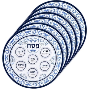 Zion Judaica Blue Renaissance Passover Seder Plates 12" Melamine Passover Plates Ornate Floral Desgin Sayder Trays Bulk Pack Seder Plates 6 Compartment Pesach Plate for Adults or Kids Pascua Decor (6)