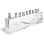 Zion Judaica Carrara White Decal Menorah Elegant Decorative Hanukkah Candleholder Aluminum Wrapped Marble Decal with Brass Cups Chanukah Minorah fits Standard Chanukkah Candles Designers Chanukiah