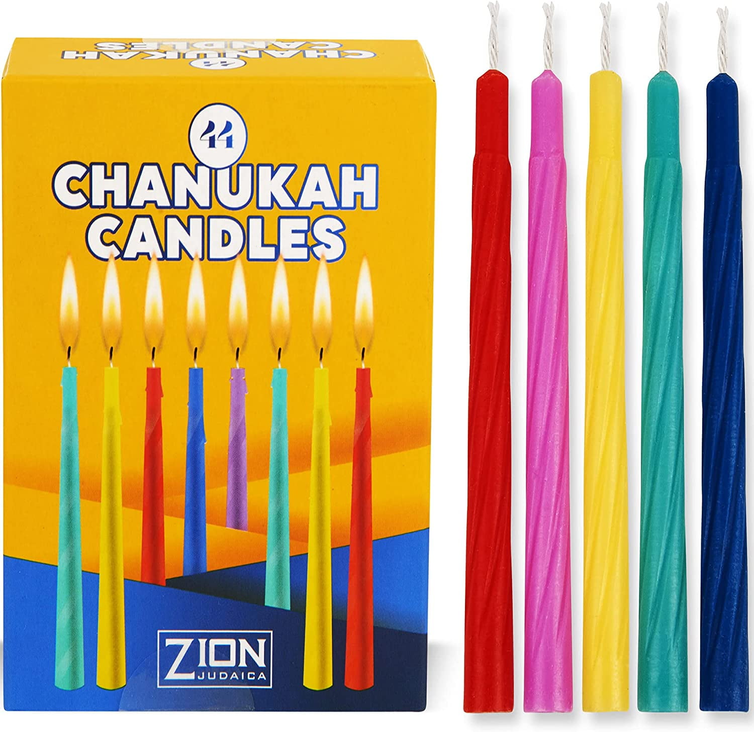 Zion Judaica Chanukkah Candles Assorted Colorful Candles with Prayer Card Menorahs, Multicolor, 3.75" x 0.31" x 0.31"