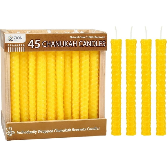 Zion Judaica Chanukkah Celebration 4" Beeswax Candles, Yellow, 45 Count