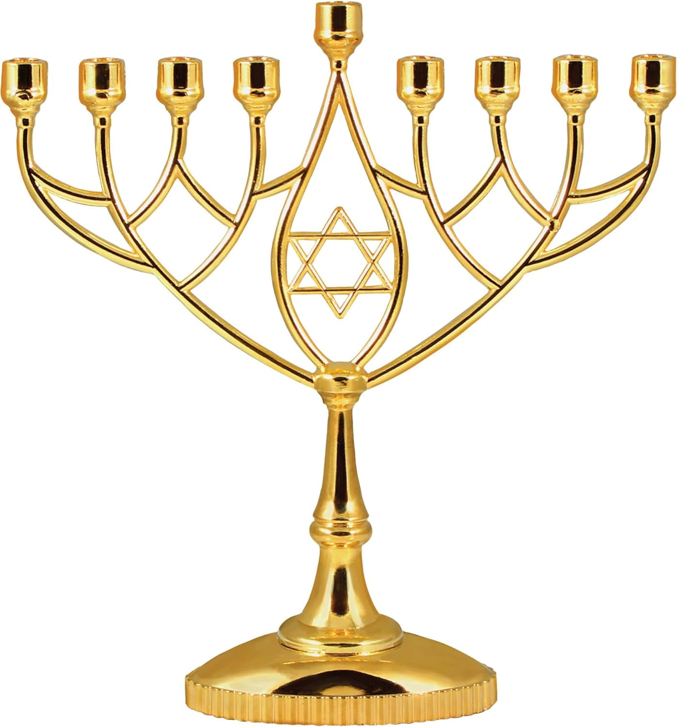 Zion Judaica Classic Gold Geometric Menorah Chanukiah 9" Silver Plated